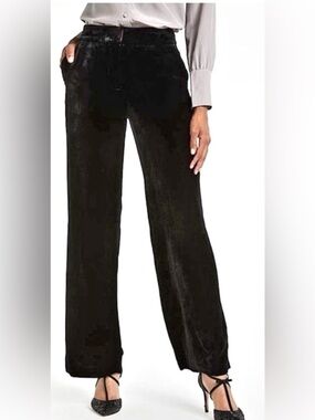 BODEN Black Silk Velvet Wide Leg Belted Trousers Pants 8